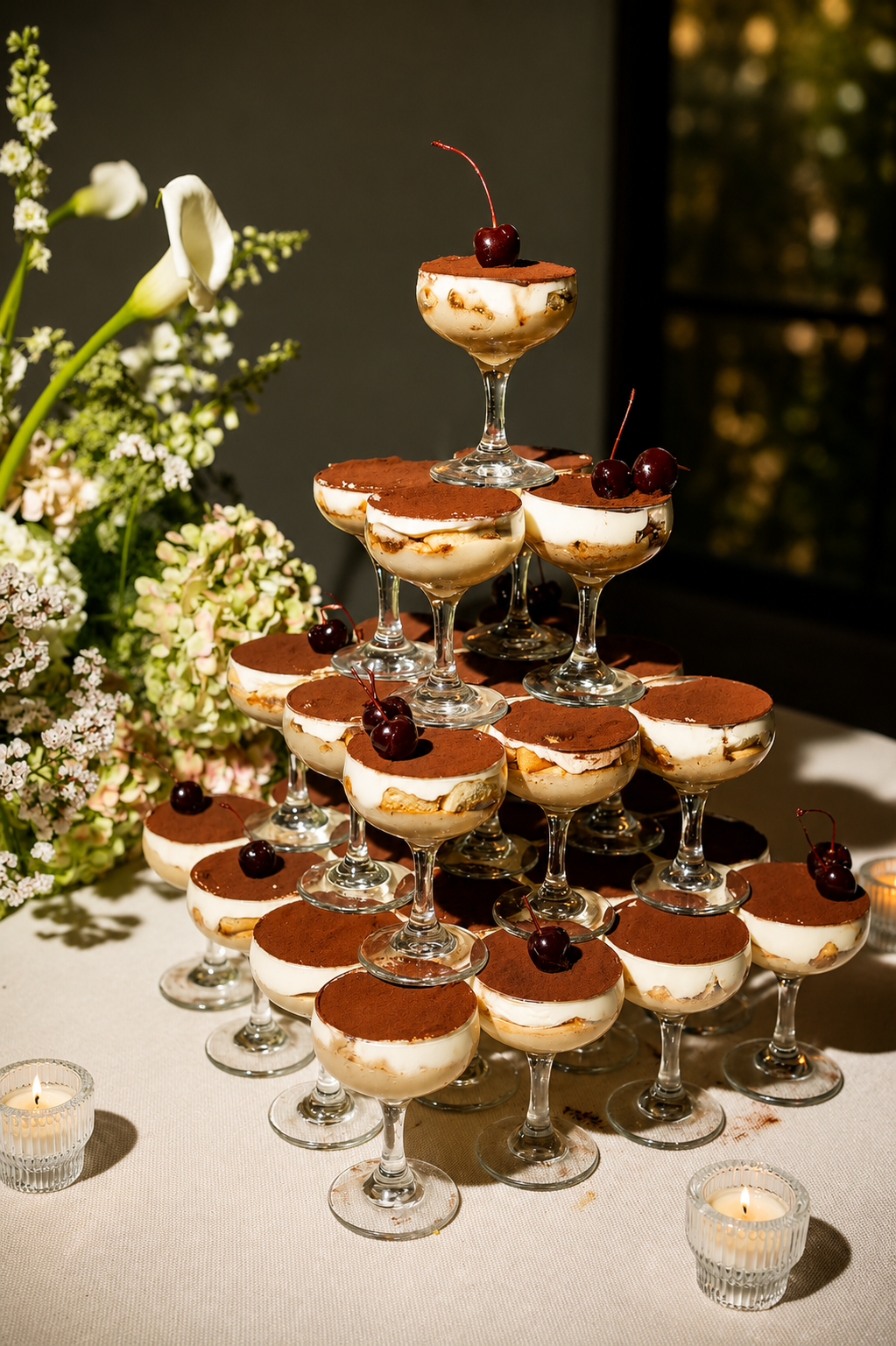 Tiramisus présentés dans des coupes pour le dessert