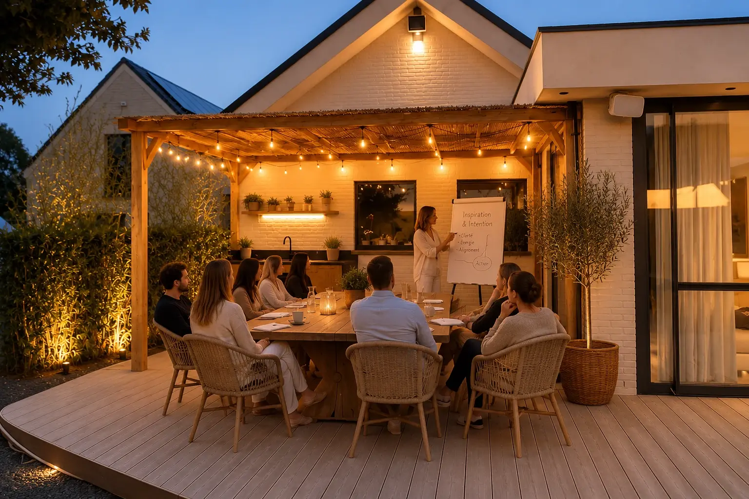Atelier professionnel animé en petit comité sur la terrasse de Villa DS