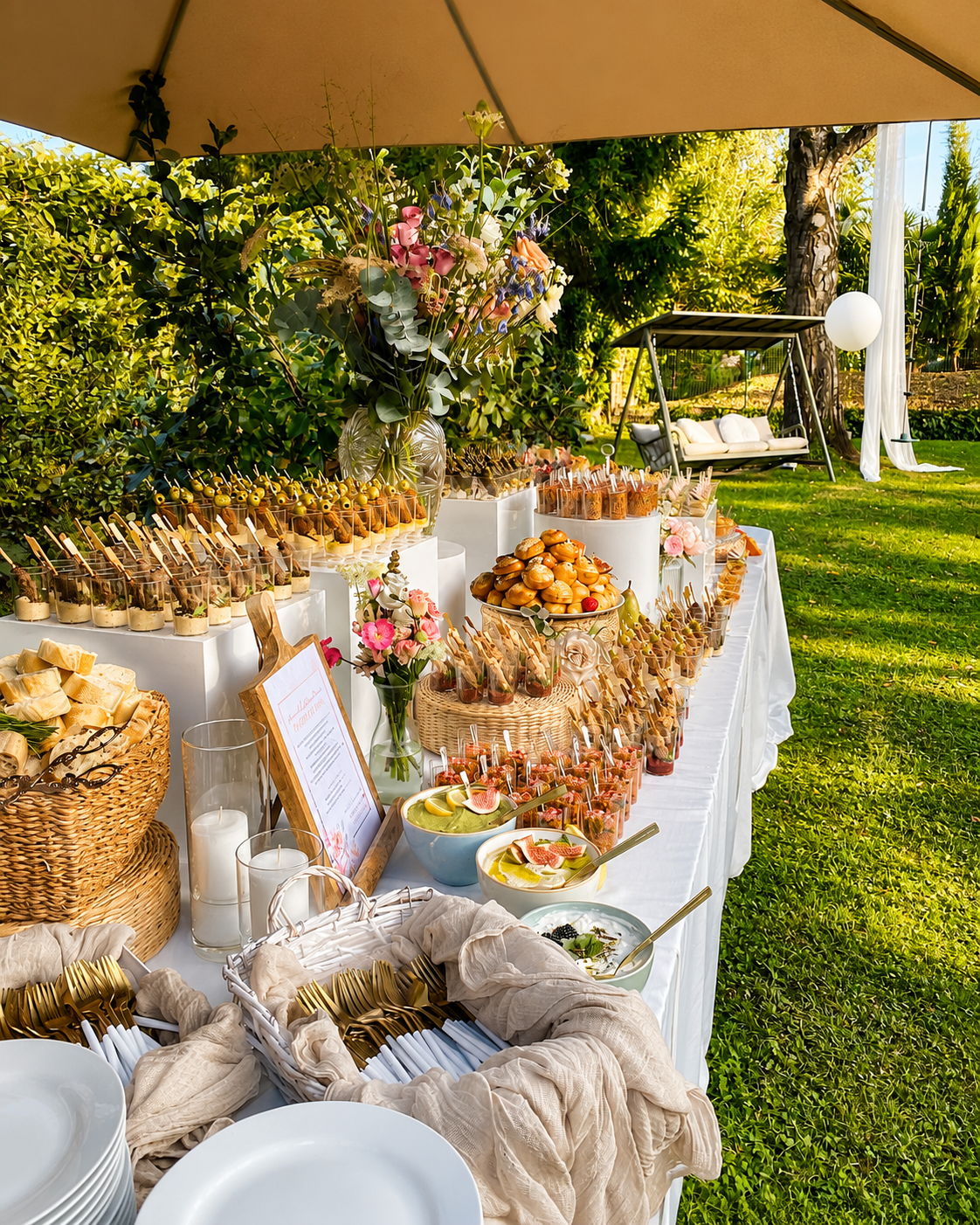 Buffet de réception dressé dans le jardin