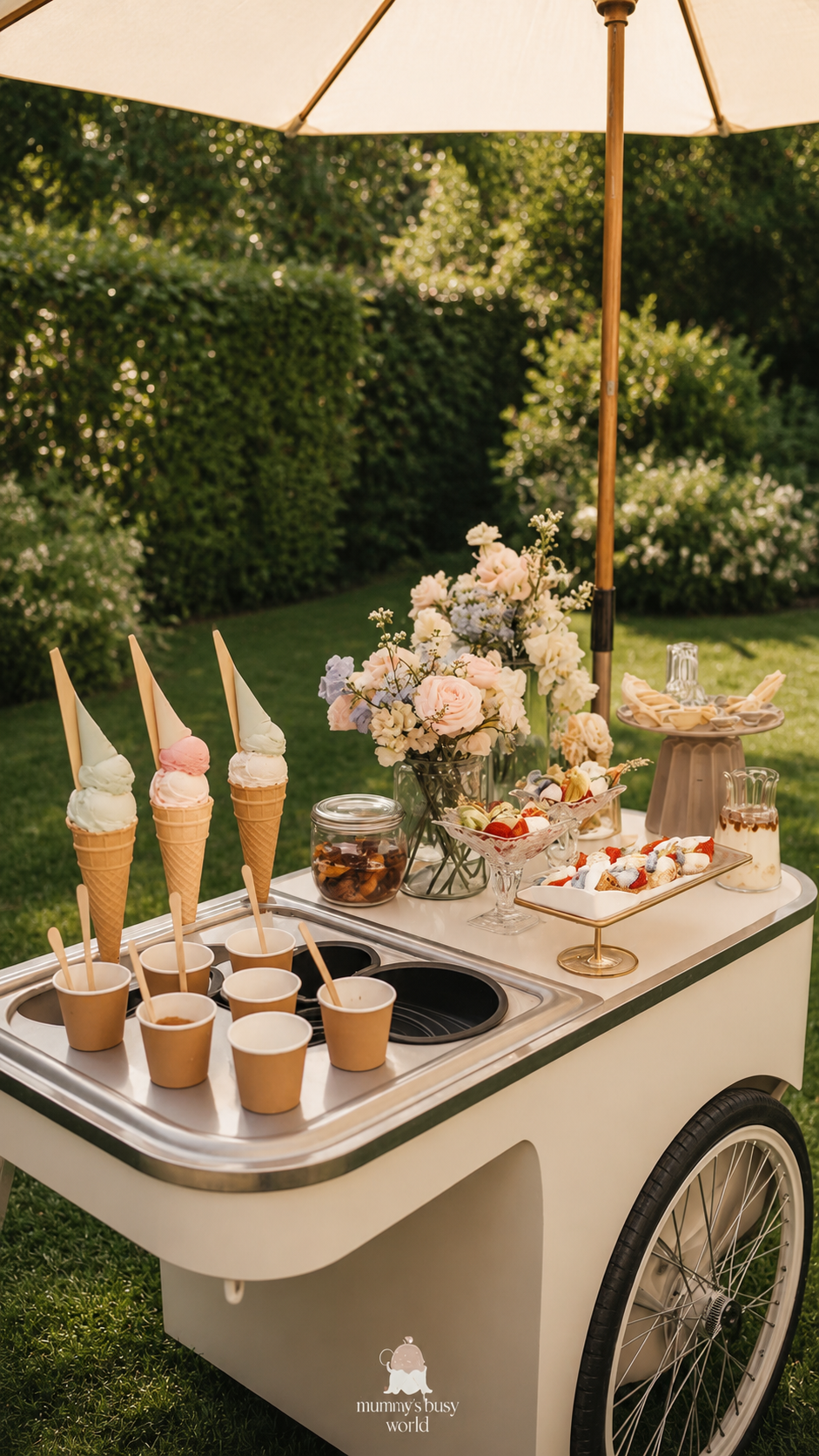Chariot de glaces décoré dans le jardin